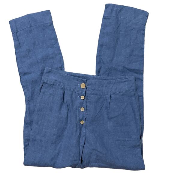 Old Linen Mill Classic High Waist Pants in Ocean Blue - Picture 7 of 7